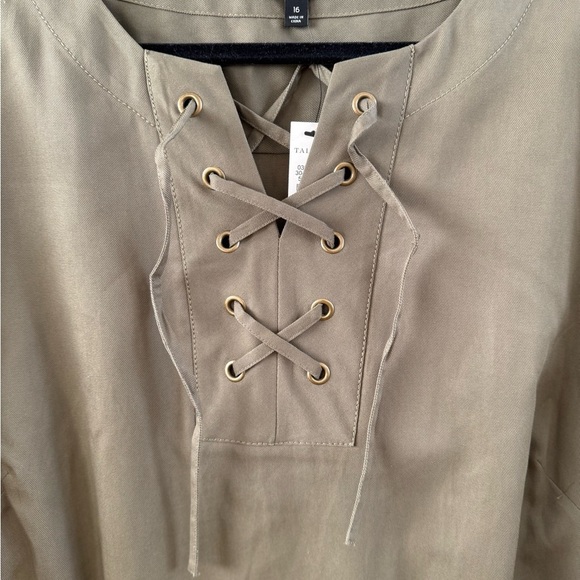 NWT Talbots Olive Green Military Lace up Front 3/4 Sleeve Shirt Dress Size 16 - Picture 2 of 4